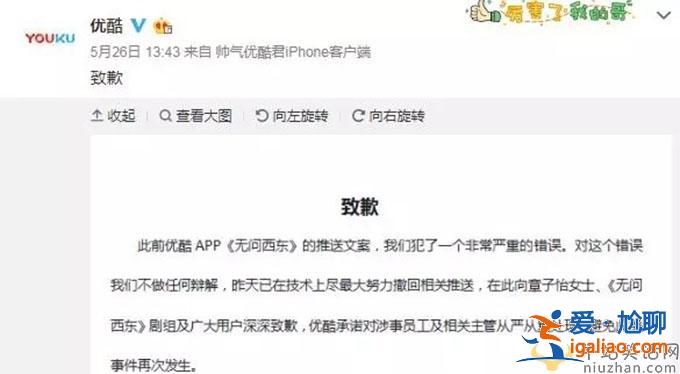 優(yōu)酷向章子怡道歉 因無問東西不當(dāng)文案已處理涉事員工
