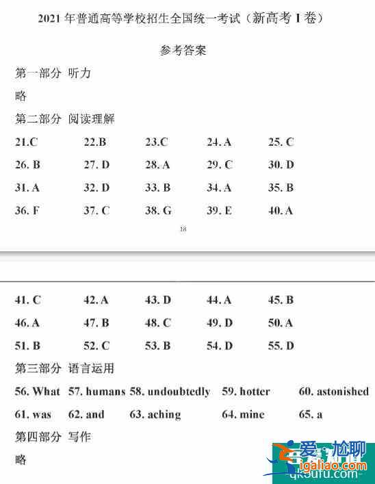 2021年高考江蘇卷(新高考一卷)英語試題答案出爐??？