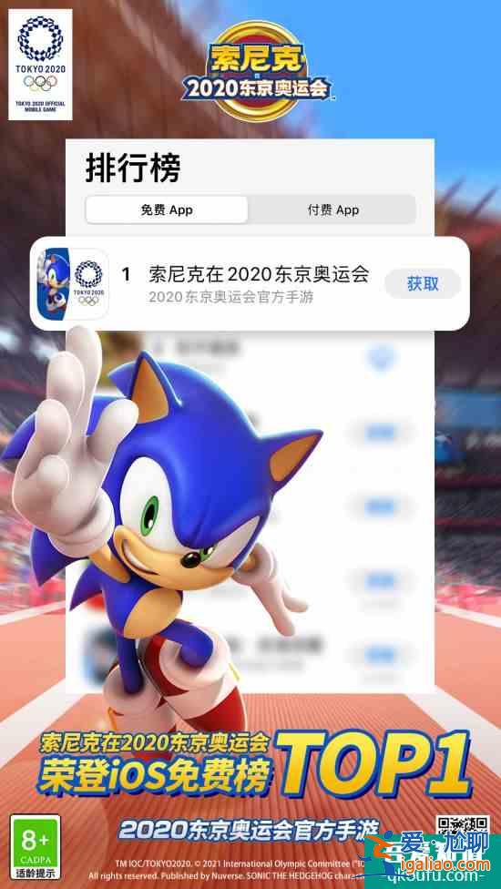 《索尼克在2020東京奧運(yùn)會》手游上線首日登頂App Store免費(fèi)榜？