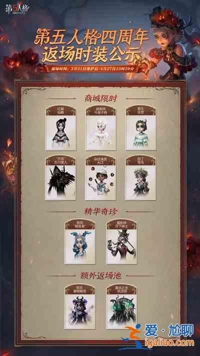 第五人格四周年哪幾款時(shí)裝返場？四周年時(shí)裝返場一覽與分享？