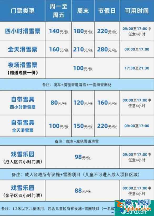 2022蘭州龍山國際滑雪場學生票和少兒票多少錢？