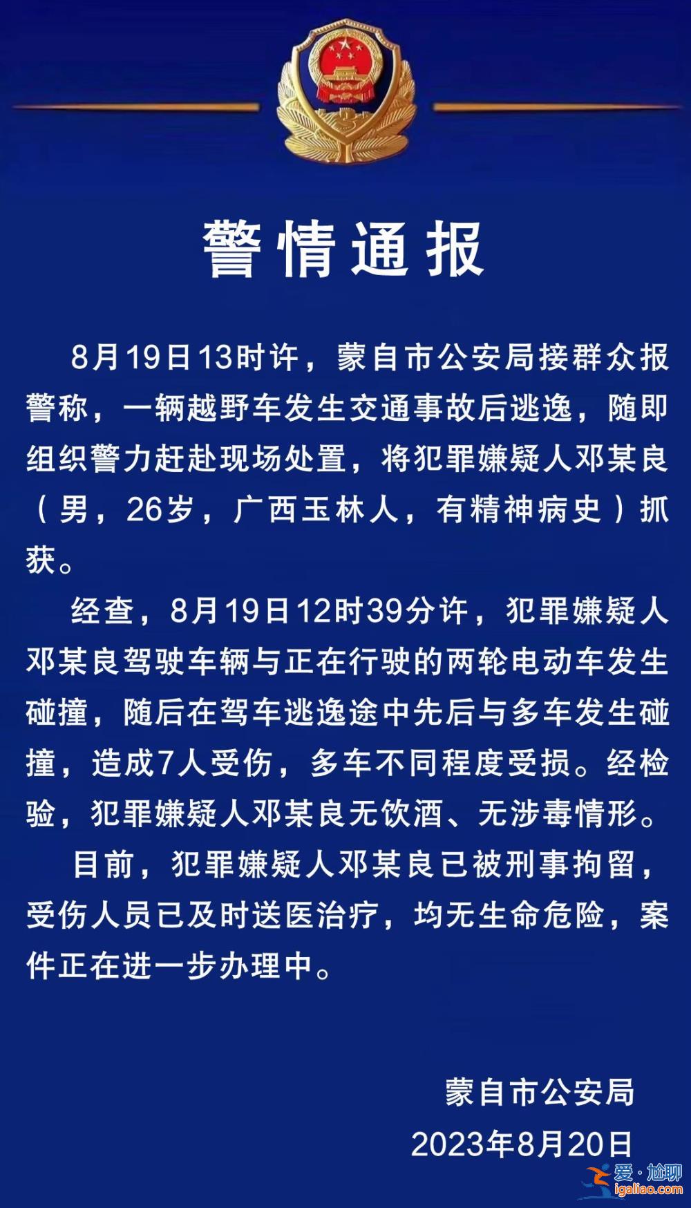 一車(chē)撞人后逃逸致7人受傷 嫌犯有精神病史？