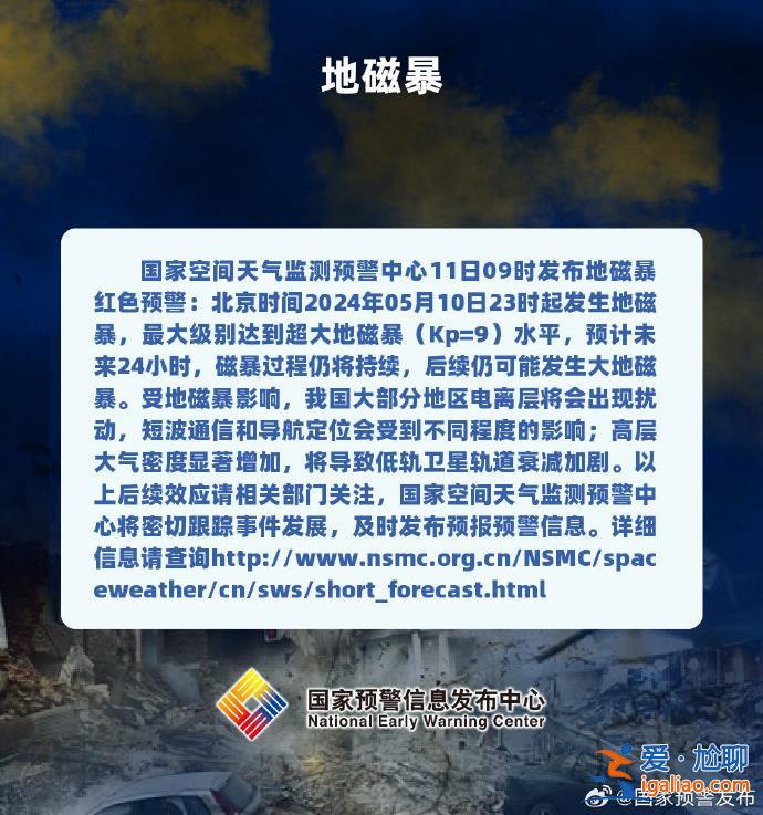 國(guó)家空間天氣監(jiān)測(cè)預(yù)警中心發(fā)布地磁暴紅色預(yù)警？