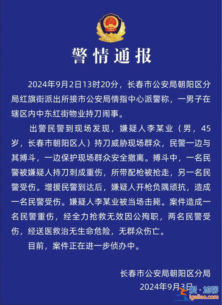 長(zhǎng)春一男子持刀襲警搶槍后被擊斃 一名民警因公殉職？