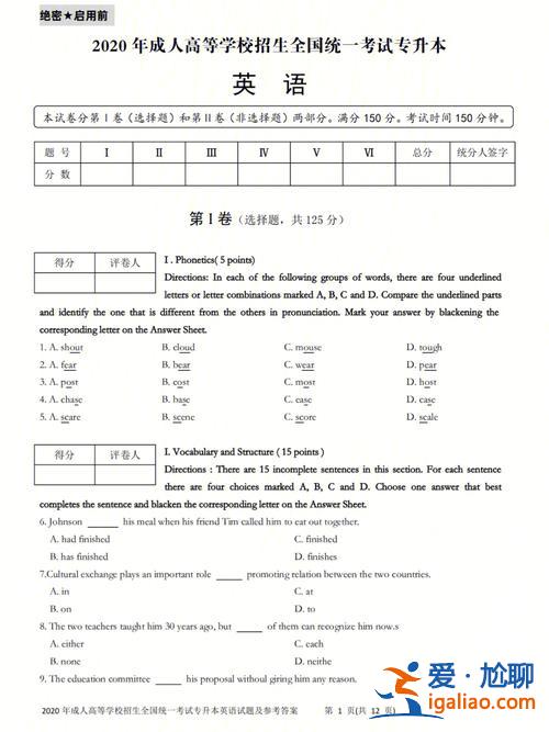 成人專升本考試試卷？高起專和專升本的成人高考試卷一樣么？